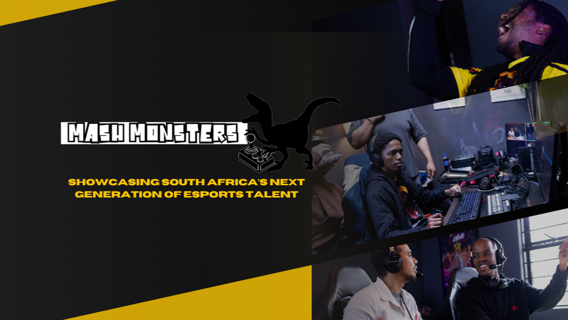 Mash Monsters title card, with photographs of competitors at setups and a player celebrating.