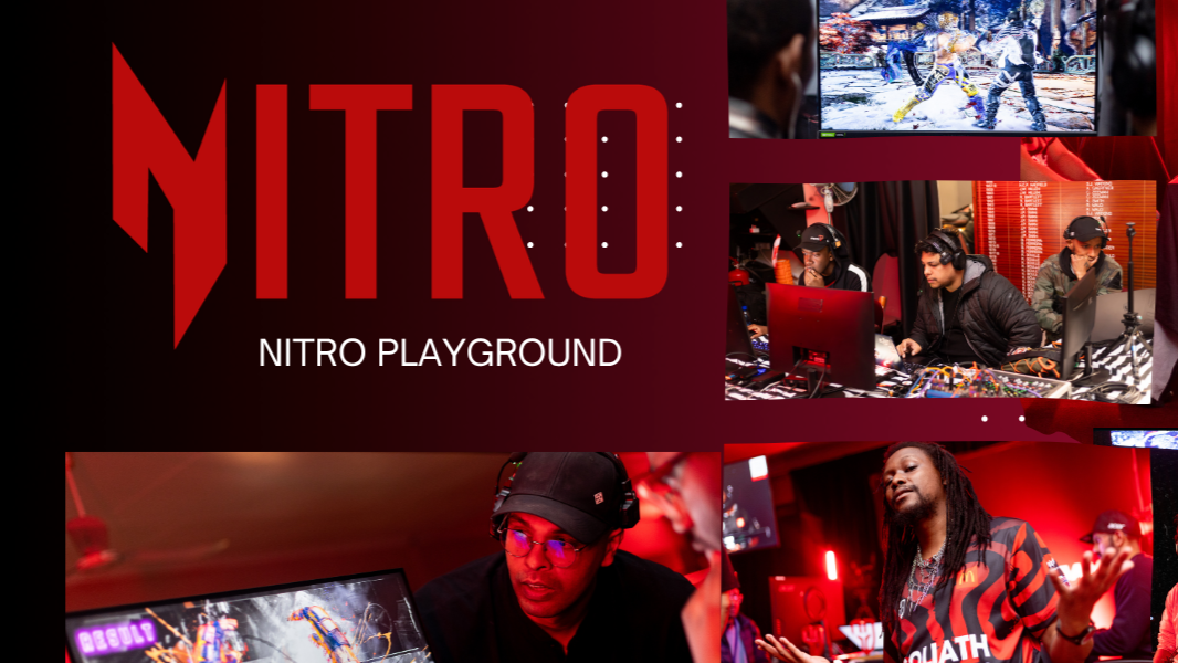 Nitro Playground title card, with photographs of players and crew at the event.