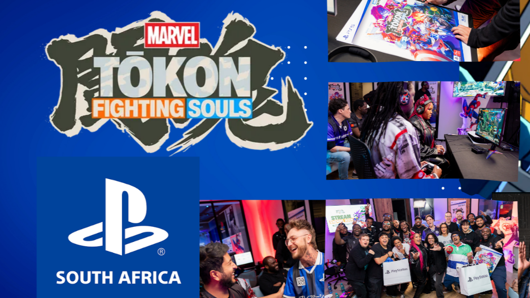 MARVEL Tokon: Fighting Souls launch title card carrying the PlayStation South Africa mark, with photographs from the event.