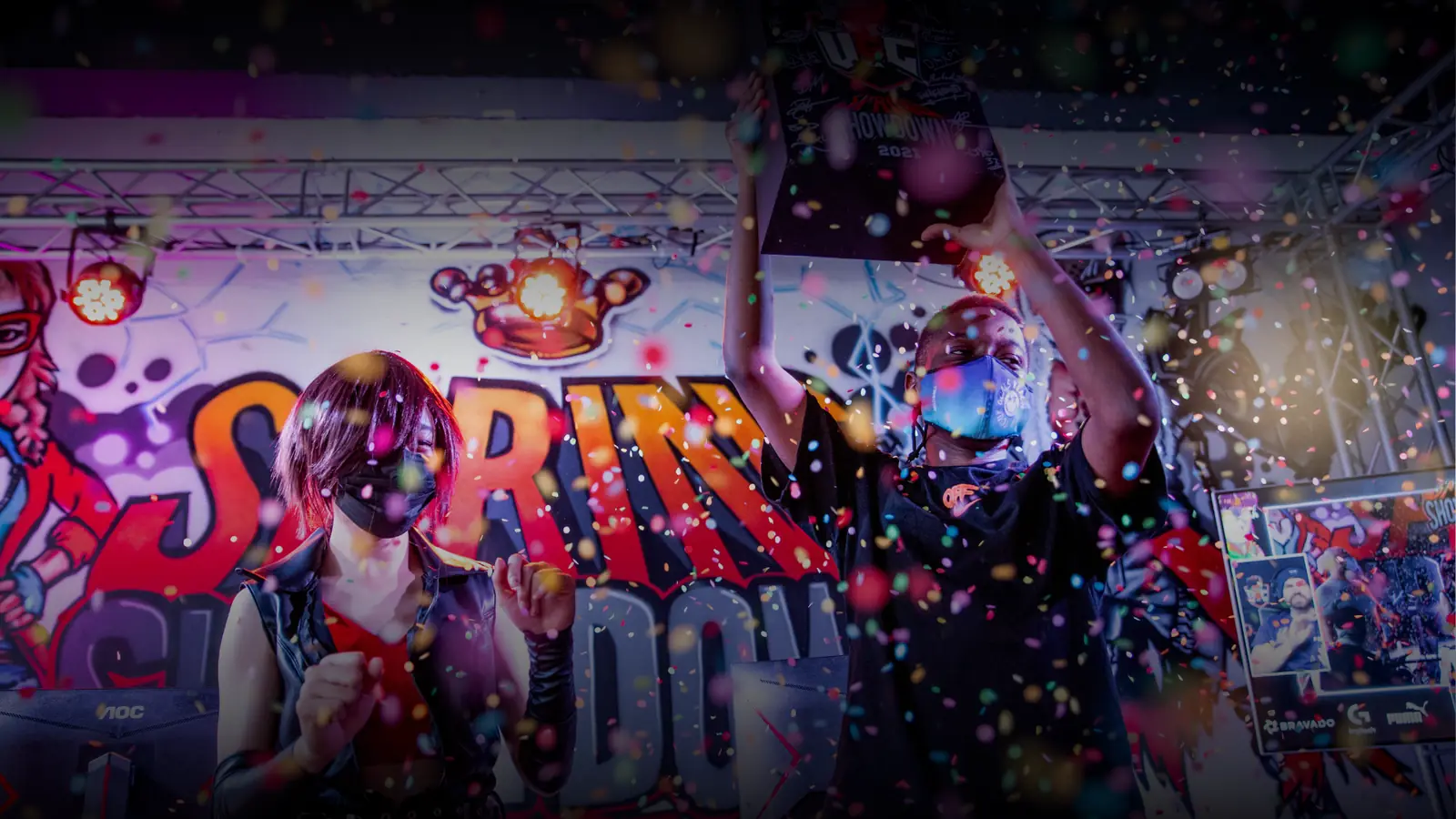 Confetti and event graphics at the close of a UGCZA tournament.